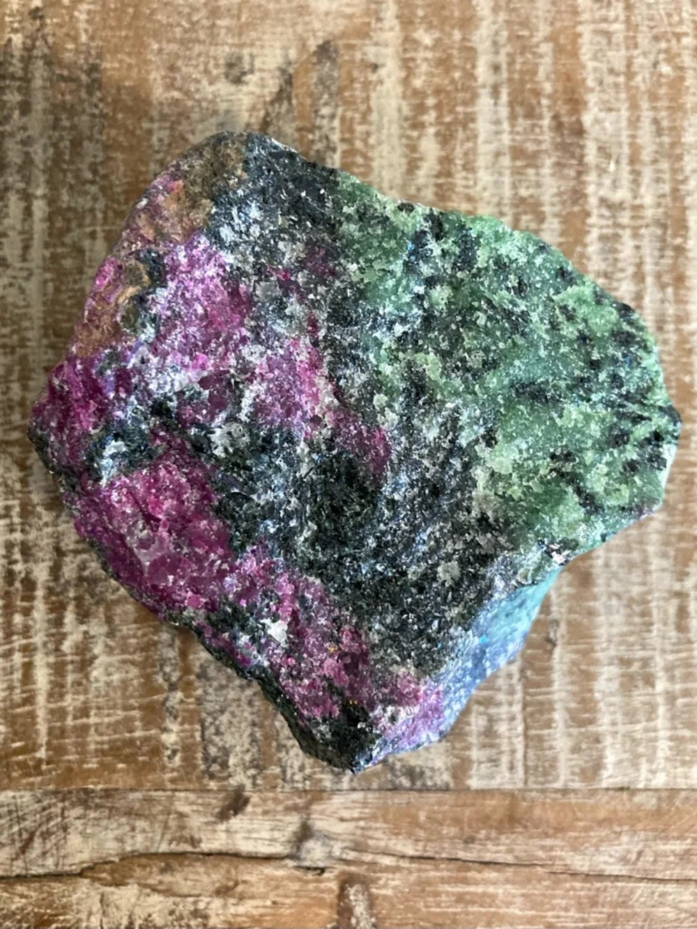 Multicolored Green Purple and Black Stone Rock Chunk Ruby in Zoisite (Anyolite)